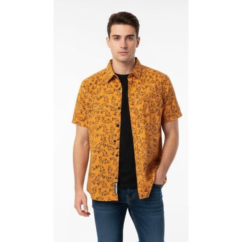 Monument Halloween Bat Print All Over Button Up Shirt Size Mens Large